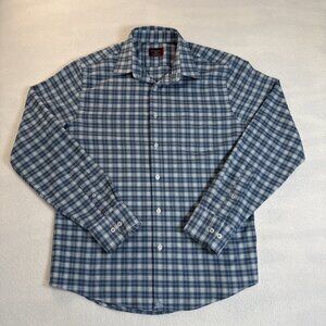 UNTUCKit Mens Medium Blue White Plaid Long Sleeve Button Down Shirt Slim Fit